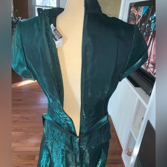Vintage Laura Salkin Emerald Green Short Sleeve Maxi Formal Dress Size 11/12 - Picture 6 of 14